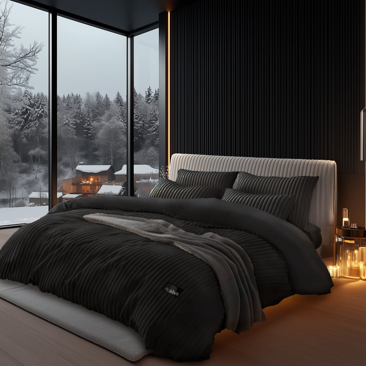 Hotel-style autumn velvet bedding set in luxury modern bedroom