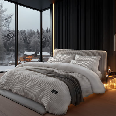 Luxury autumn velvet bedding set designed for cold sleepers in cozy bedroom